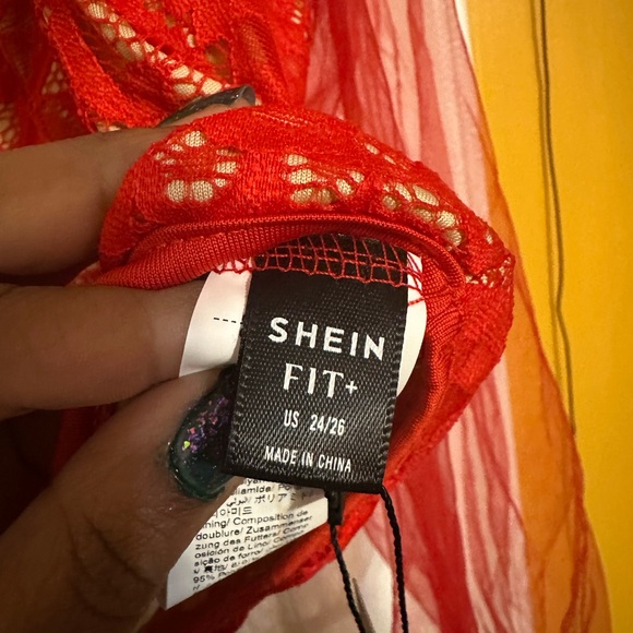 SHEIN Red Lace Crop with Sheer Sleeves - Picture 2 of 2